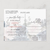 ダスティブルー赤面ピンクフローラ日付を保存 案内ポストカード (裏面)