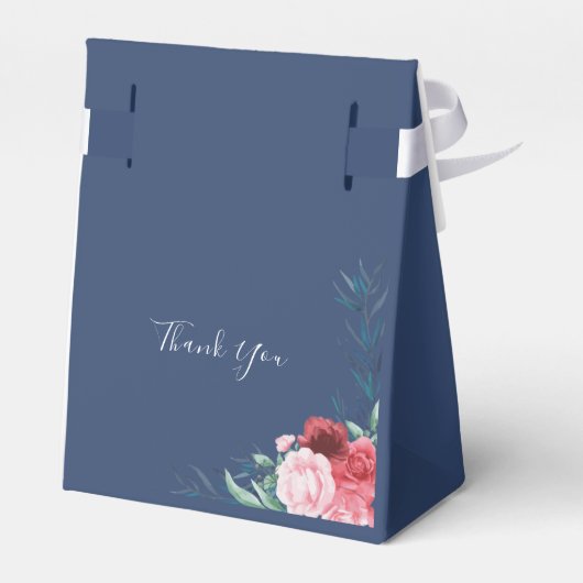 ダスティブルー赤面ピンクフローラ結婚式の引き出物ボックス フェイバーボックス (裏面サイド)
