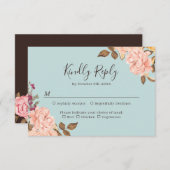 ダスティブルー赤面ピンク水色フローラズ 出欠カード (正面/裏面)