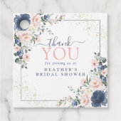 ダスティブルー赤面ピンク金ゴールドフローラブライダルシャワー フェイバータグ (正面)