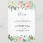 ダスティブルー赤面フローラ庭園の結婚式カード (正面/裏面)