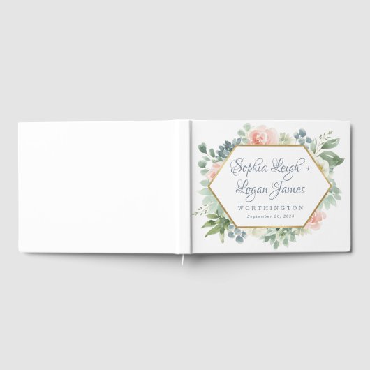 ダスティブルー赤面多肉性フローラ庭園の結婚式 ゲストブック (全面)