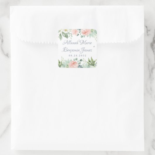 ダスティブルー赤面多肉性フローラ庭園の結婚式 スクエアシール (バッグ)