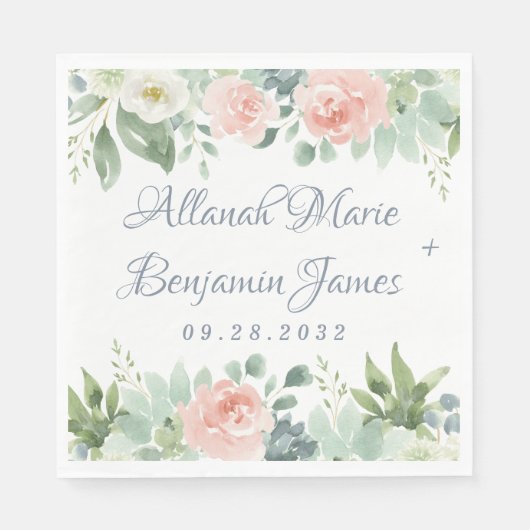 ダスティブルー赤面多肉性フローラ庭園の結婚式 スタンダードランチョンナプキン (正面)