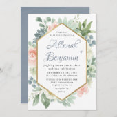 ダスティブルー赤面多肉性フローラ庭園の結婚式 招待状 (正面/裏面)