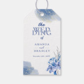 ダスティブルー金ゴールドエレガント結婚素朴グリッター ギフトタグ (正面)