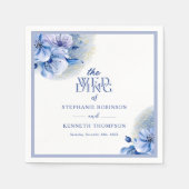 ダスティブルー金ゴールドエレガント結婚素朴グリッター スタンダードカクテルナプキン (正面)