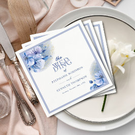 ダスティブルー金ゴールドエレガント結婚素朴グリッター スタンダードカクテルナプキン