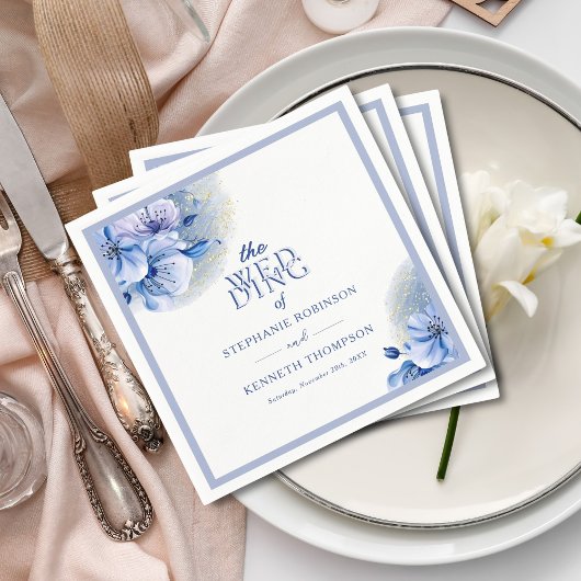 ダスティブルー金ゴールドエレガント結婚素朴グリッター スタンダードカクテルナプキン