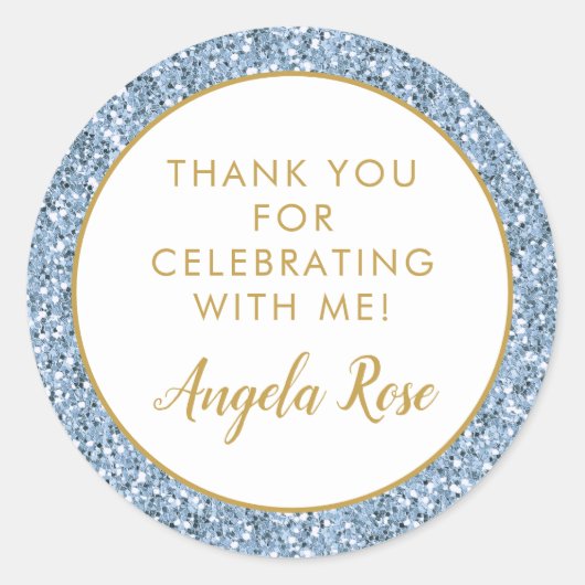 ダスティブルー金ゴールドグリッターサンキューパーティーの好意 ラウンドシール (正面)