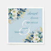 ダスティブルー金ゴールドグリッターフローラリハーサルディナー スタンダードカクテルナプキン (正面)