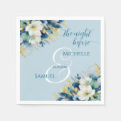 ダスティブルー金ゴールドグリッターフローラ前夜 スタンダードカクテルナプキン (正面)