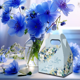 ダスティブルー金ゴールドグリッター結婚フローラ フェイバーボックス