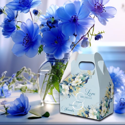 ダスティブルー金ゴールドグリッター結婚フローラ フェイバーボックス