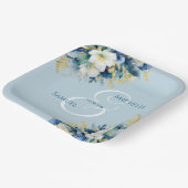 ダスティブルー金ゴールドグリッター結婚フローラ ペーパープレート (傾斜あり)