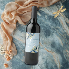 ダスティブルー金ゴールドグリッター結婚フローラ ワインラベル