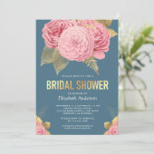 ダスティブルー金ゴールドピンクフローラブライダルシャワー 招待状 (スタンド正面)