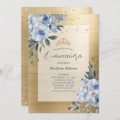 ダスティブルー金ゴールドフローラキンセニェラ招待状 招待状 (正面/裏面)