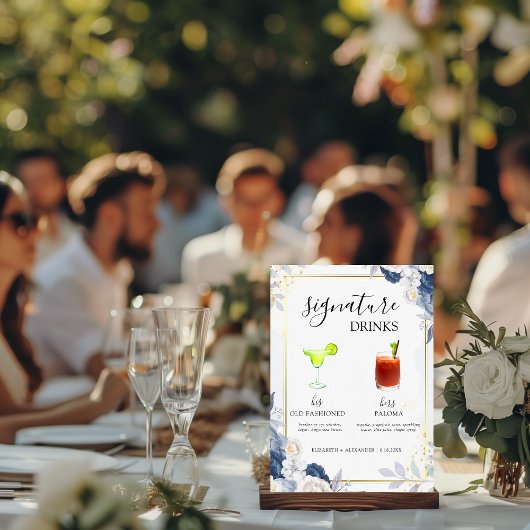 ダスティブルー金ゴールドフローラシグネチャードリンク結婚ズバー 台座サイン