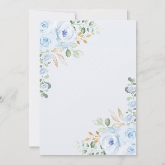 ダスティブルー金ゴールドフローラブライダルシャワーティーパーティー 招待状 (裏面)