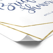 ダスティブルー金ゴールドフローラブライダルシャワー歓迎 ポスター (角)