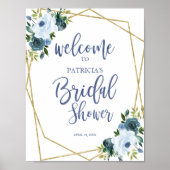 ダスティブルー金ゴールドフローラブライダルシャワー歓迎 ポスター (正面)