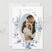 ダスティブルー金ゴールドフローラ春結婚開花 招待状 (裏面)