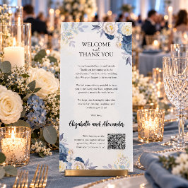 ダスティブルー金ゴールドフローラ結婚のウェルカムカード