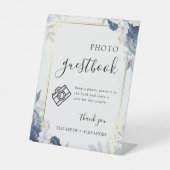 ダスティブルー金ゴールドフローラ結婚のフォトゲストブック 台座サイン (正面)