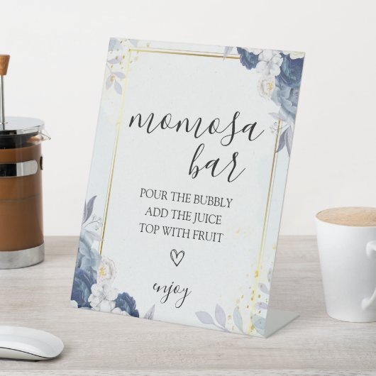 ダスティブルー金ゴールドフローラ結婚のモモモサバー標識 台座サイン (インサイチュ)