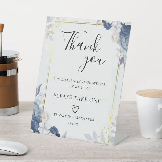 ダスティブルー金ゴールドフローラ結婚式の引き出物 台座サイン (インサイチュ)