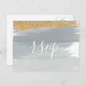 ダスティブルー金ゴールドミニマリスト結婚書道 インビテーションポストカード (正面/裏面)