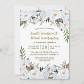 ダスティブルー金ゴールドヴィンテージフローラリハーサルディナー 招待状 (正面)