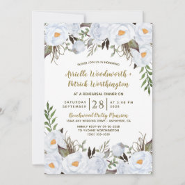 ダスティブルー金ゴールドヴィンテージフローラリハーサルディナー 招待状