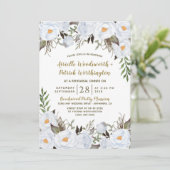 ダスティブルー金ゴールドヴィンテージフローラリハーサルディナー 招待状 (スタンド正面)