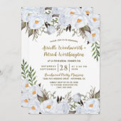 ダスティブルー金ゴールドヴィンテージフローラリハーサルディナー 招待状 (正面/裏面)
