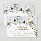 ダスティブルー金ゴールドヴィンテージフローラ結婚式RSVPカード 出欠カード (正面/裏面)