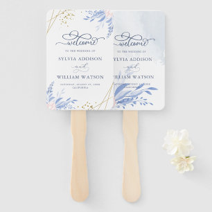 ダスティブルー金ゴールド幾何学的ピンクフローラ結婚ズ ハンドファン