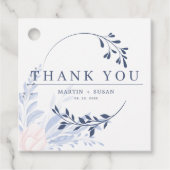 ダスティブルー金ゴールド幾何学的ピンクフローラ結婚ズ フェイバータグ (正面)