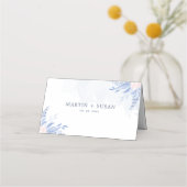 ダスティブルー金ゴールド幾何学的ピンクフローラ結婚ズ プレイスカード (裏面)