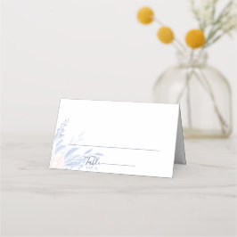 ダスティブルー金ゴールド幾何学的ピンクフローラ結婚ズ プレイスカード