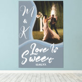 ダスティブルー金ゴールド水彩ウェルカム結婚ズ キャンバスプリント (インサイチュ (ウッドフロア))