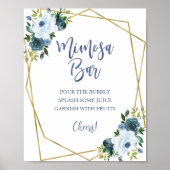 ダスティブルー金ゴールド水彩フローラミモサバー標識 ポスター (正面)