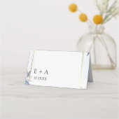 ダスティブルー金ゴールド結婚フローラ プレイスカード (裏面)