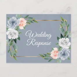 ダスティブルー金ゴールド赤面ピンクピーチウェディングRSVP インビテーションポストカード