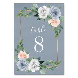 ダスティブルー金ゴールド赤面ピンクピーチフローラ結婚ズ テーブルナンバー