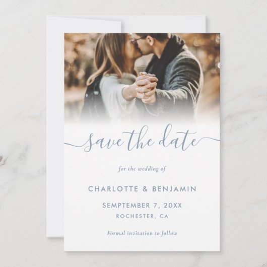 ダスティブルー2フォトウェディング日付カードを保存 案内状 (正面)