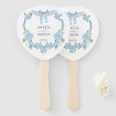 ダスティブルー アジサイ クレスト 水彩 結婚式 ハンドファン (正面&裏面)