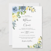 ダスティブルー&イエローボタニカルフローラ結婚ズ 招待状 (正面)