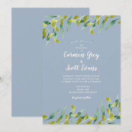 ダスティブルー+ウォーターカラー+ユーカリの結婚式 招待状